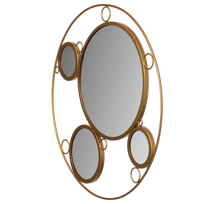 Uniquewise Decorative 19.75-inch Round Frame Mirror - Gold Metal Wall Mounted Mirror with 4 Glass Mirror Balls for Modern Twist