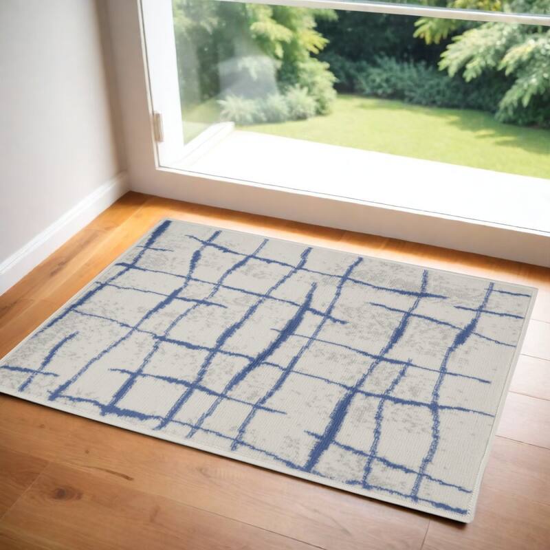 Power Loomed Distressed Geometric Abstract Modern Stain Resistant Area Rug - 60' X '36' X '0.39 - 60' X '36' X '0.39 - Oxford Blue - Rectangle