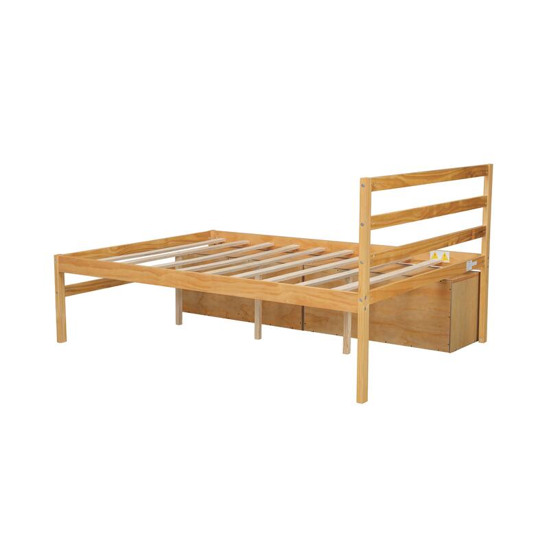 Full Platform Bed with Removable Shelves and Two Drawers, Sturdy Wood Frame for Extra Storage, Modern Look