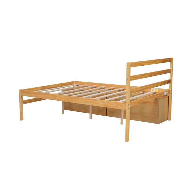 Wood Platform Bed with Removable Storage Shelves and Two Drawers