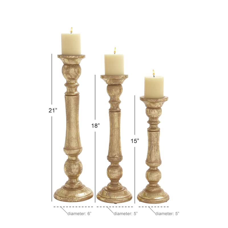 Mango Wood Candle Holder - Set of 3 Gold - Roche River Decor - 6"W x 6"L x 21"H