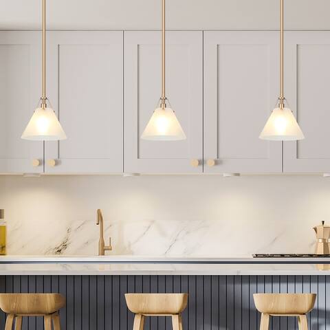 Modern Farmhouse 1-light Kitchen Islands Pendant Light with Cone Frosted Glass Shade - D 7.9'' x H 70.9''