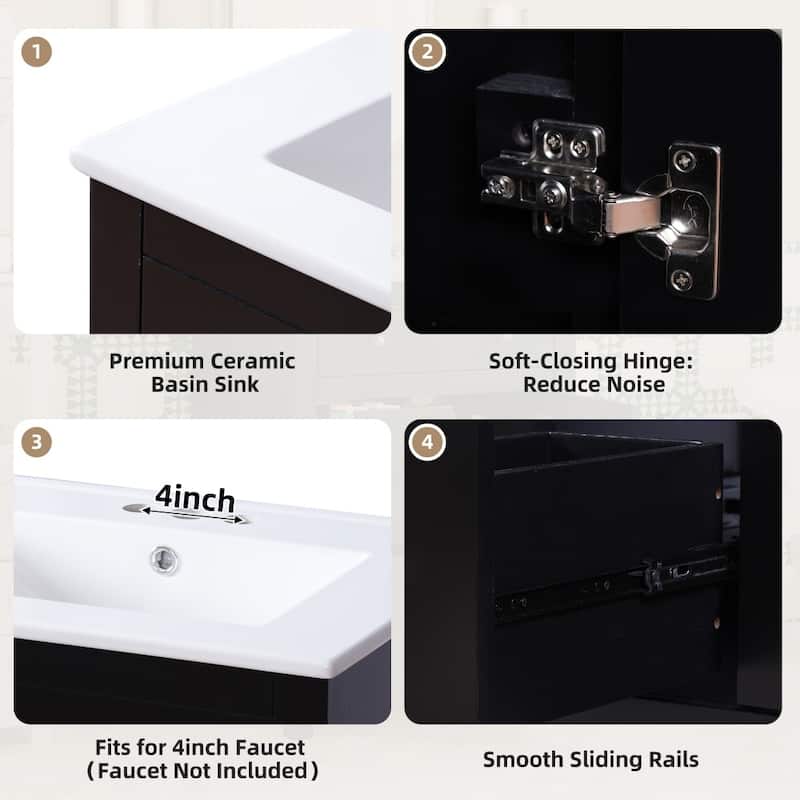 24" Modern Bathroom Vanity with Ceramic Basin,2 Drawers
