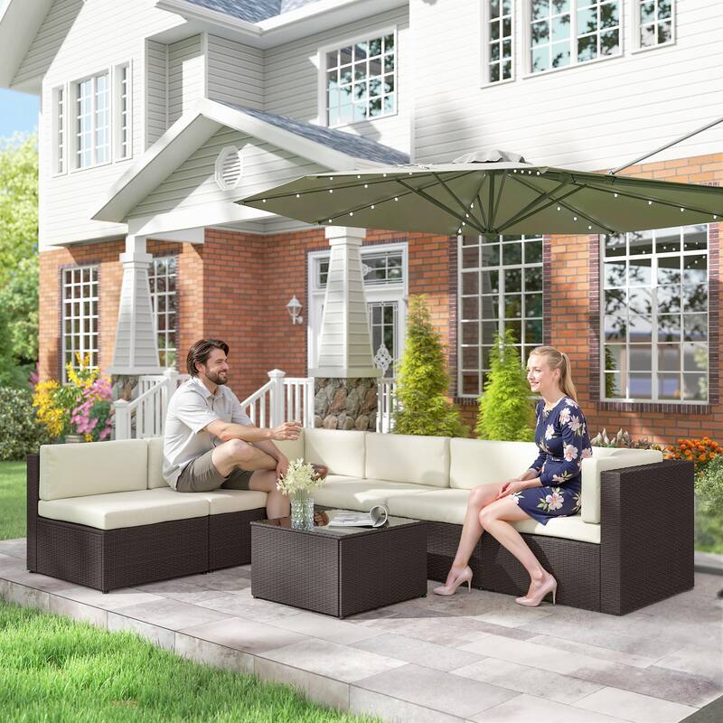 Outsunny 7 Piece Patio Furniture Set, Wicker Outdoor Sectional Sofa Set
