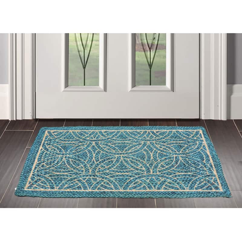 Hand Made Blue Handspun Jute Modern & Contemporary Oriental Area Rug - 2' x 3'