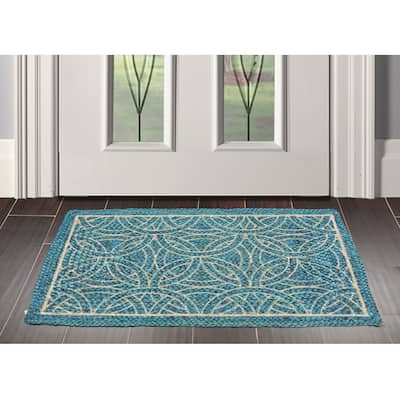 Hand Made Blue Handspun Jute Modern & Contemporary Oriental Area Rug - 2' x 3'