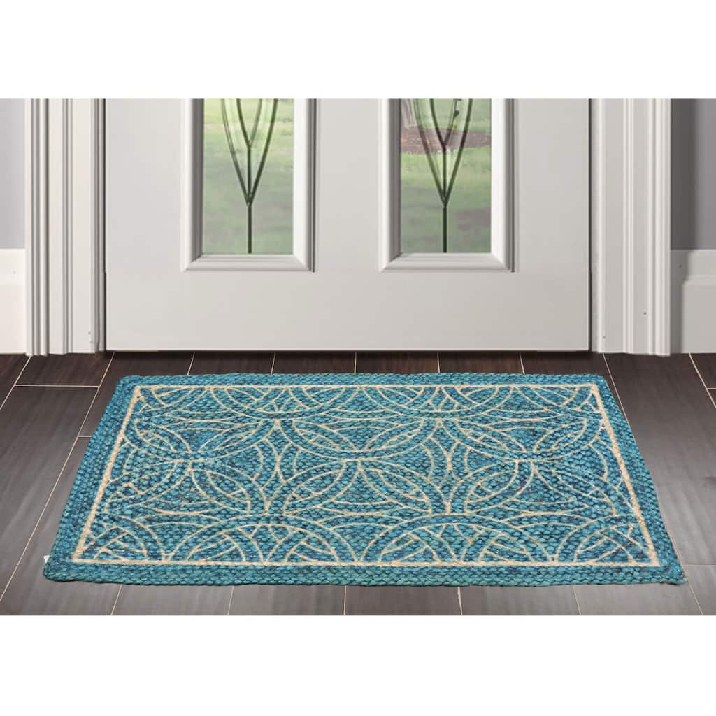 Hand Made Blue Handspun Jute Modern & Contemporary Oriental Area Rug - 2' x 3'