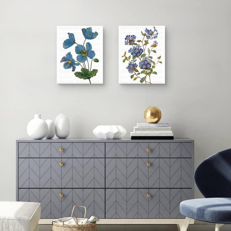 Himalayan Blue Poppy & Chinese Plumbago Text Canvas Art Prints