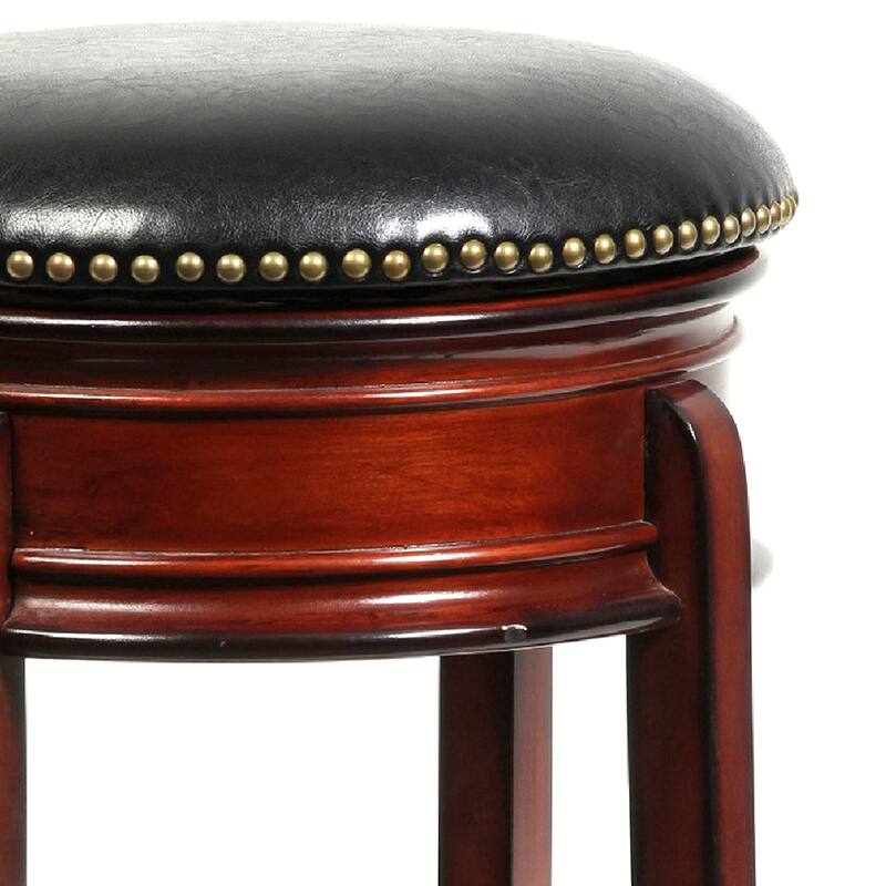 Sabi 24 inch Swivel Counter Stool, Solid Wood, Faux Leather, Brown, Black