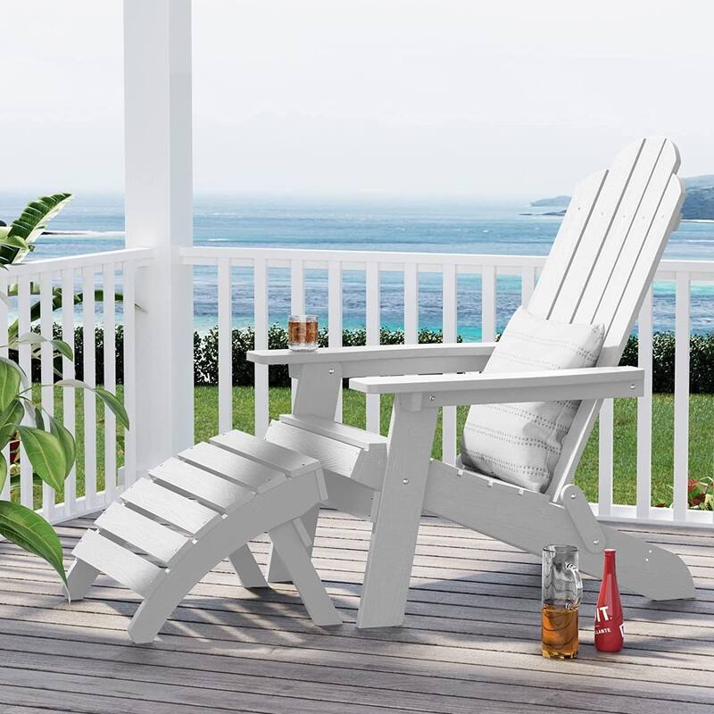 WINSOON All Weather HIPS Outdoor Folding Ottoman Adirondack Chair Footrest Set Of 2