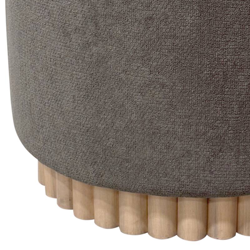Modern Fabric and Solid Wood Round Storage Ottoman