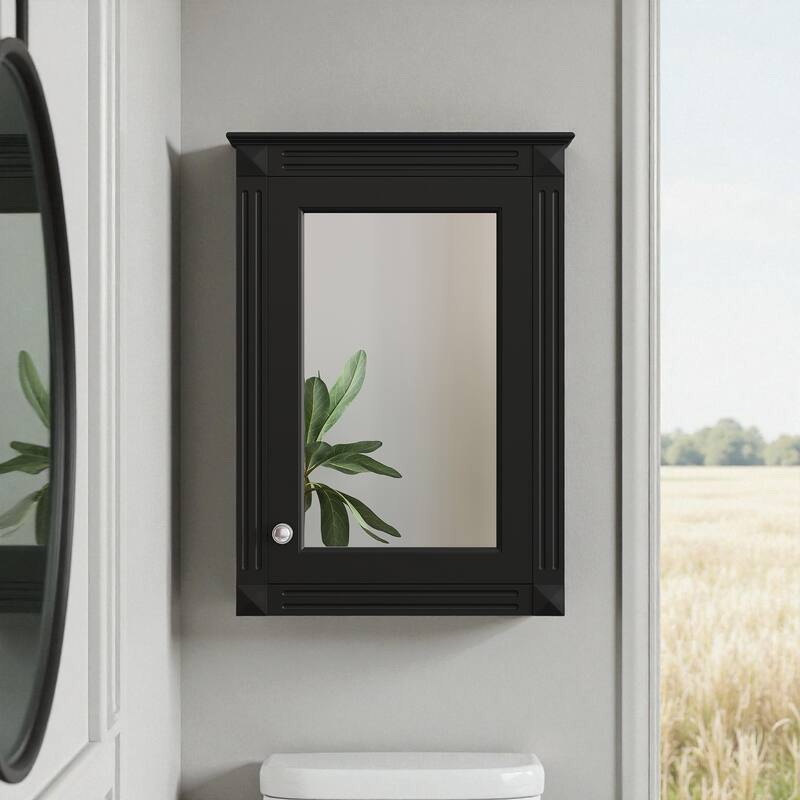 20" Wall Mounted Bathroom Medicine Cabinet with Mirror, Adjustable Shelf Storage Cabinet Over Toilet, Solid Wood Frame - Black
