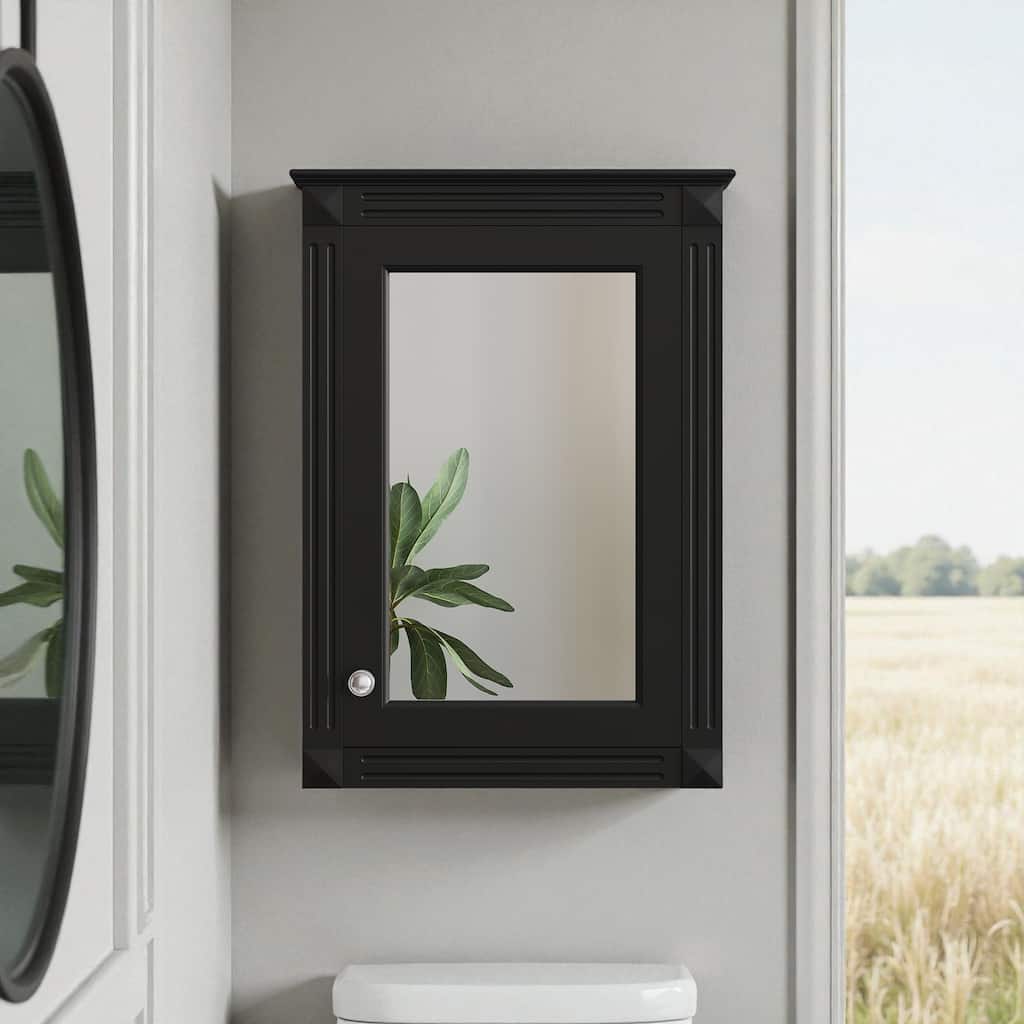 20" Wall Mounted Bathroom Medicine Cabinet with Mirror, Adjustable Shelf Storage Cabinet Over Toilet, Solid Wood Frame