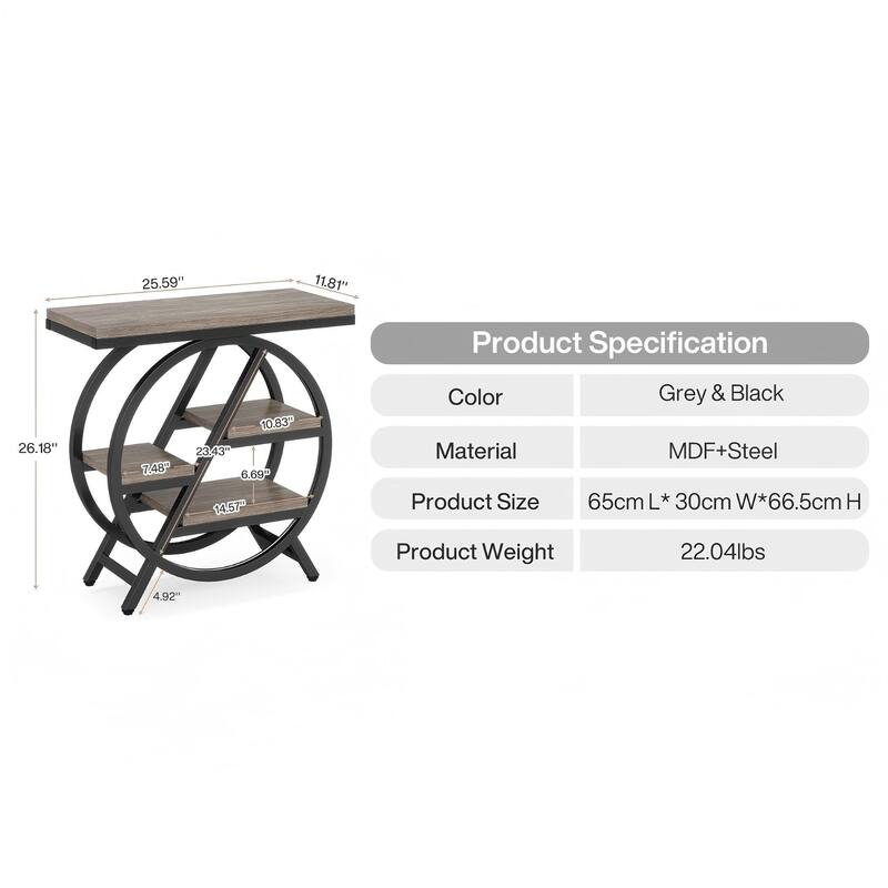 3-Tier Narrow End Table with Storage,Modern Side Table