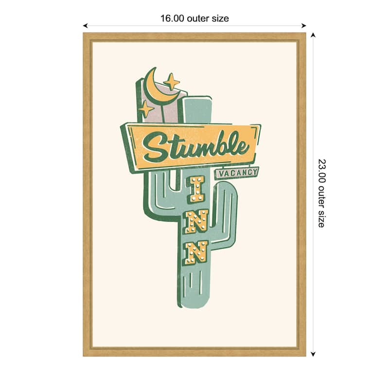 Stumble Inn Roadside Motel Art by The Whiskey Ginger Framed Canvas Wall Art Print - Sylvie Bright Gold - 16 x 23 in