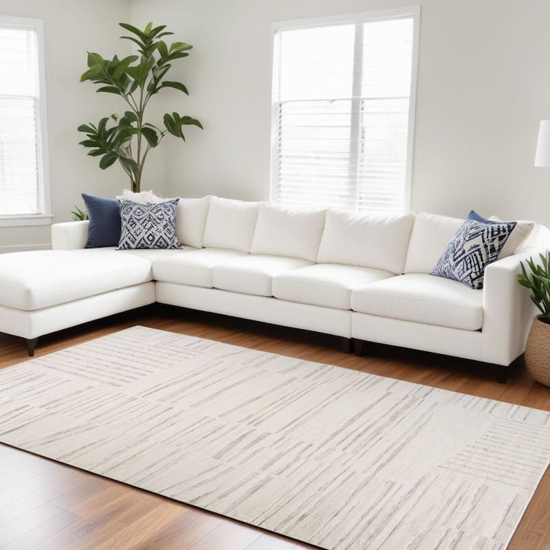 Bineb Distressed Geometric Modern Stain Resistant Woven Area Rug By HomeRoots - 8' X 11' - Gray and Beige - Rectangle