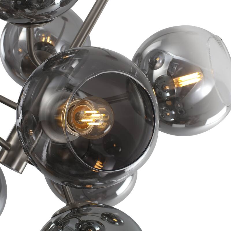 9 - Light Smoked Glass Globe Cluster Chandelier - Sand Nickel