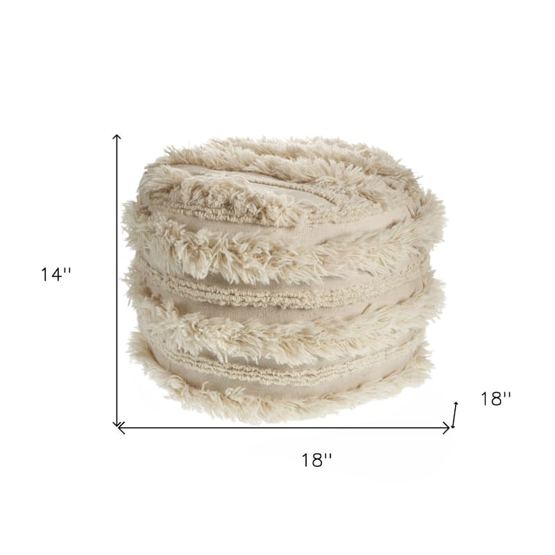 18 Inch Cotton Striped Pouf Ottoman for Living Room Seating and Footrest