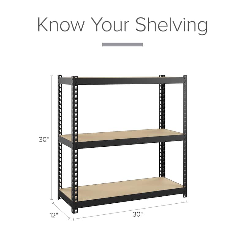 Space Solutions 1000 Riveted Steel Shelving 3-Shelf Unit, 12D x 30W x 30H, Black