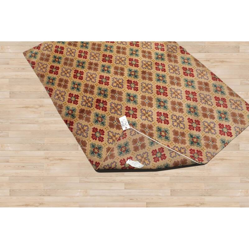 Hand Knotted Tibetan Beige All-Over Wool Transitional Area Rug - 4' 1'' x 5' 8''