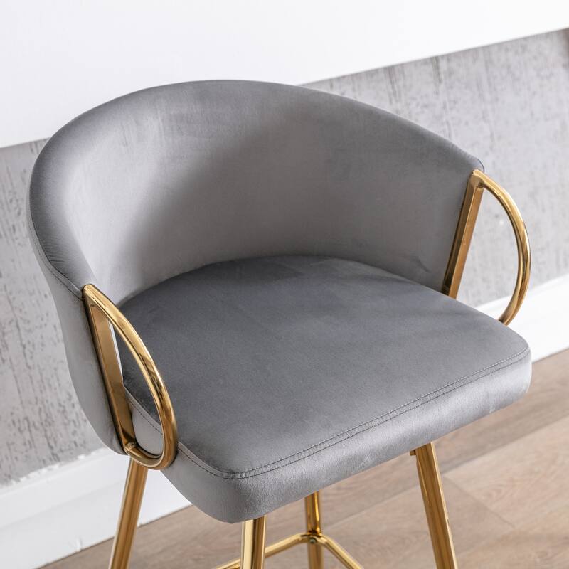 26 Inch Set of 2 Bar Stools,with Chrome Footrest and Base Velvet + Golden Leg Simple Bar Stool