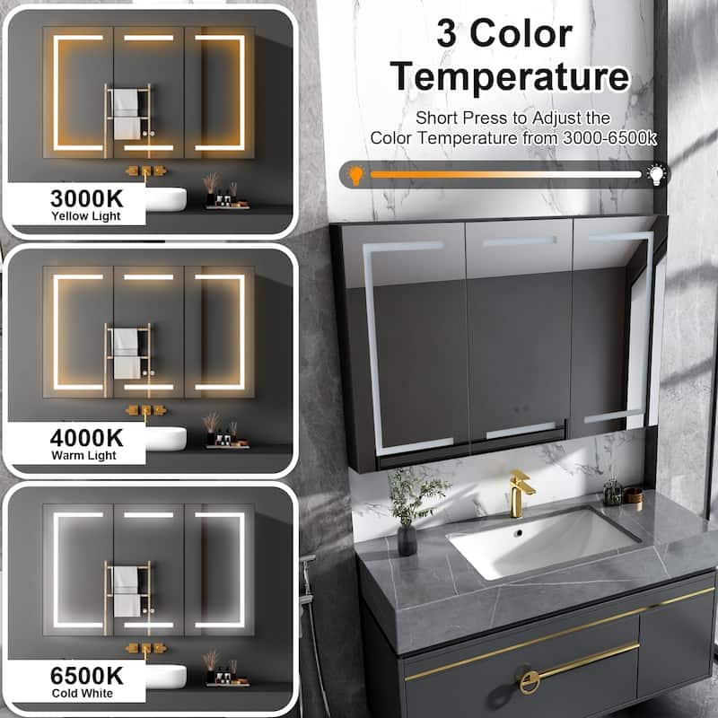 48" X 30" LED Mirror Medicine Cabinet with Lights,Aluminium,Matte Black - N/A