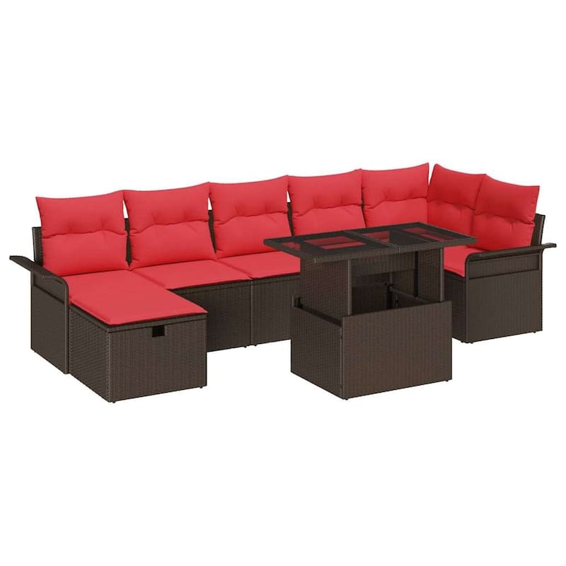 vidaXL 8 Garden Sofa Set with Cushions Black/Brown/Grey Poly Rattan - 117.1 x 52.2 x 27.2