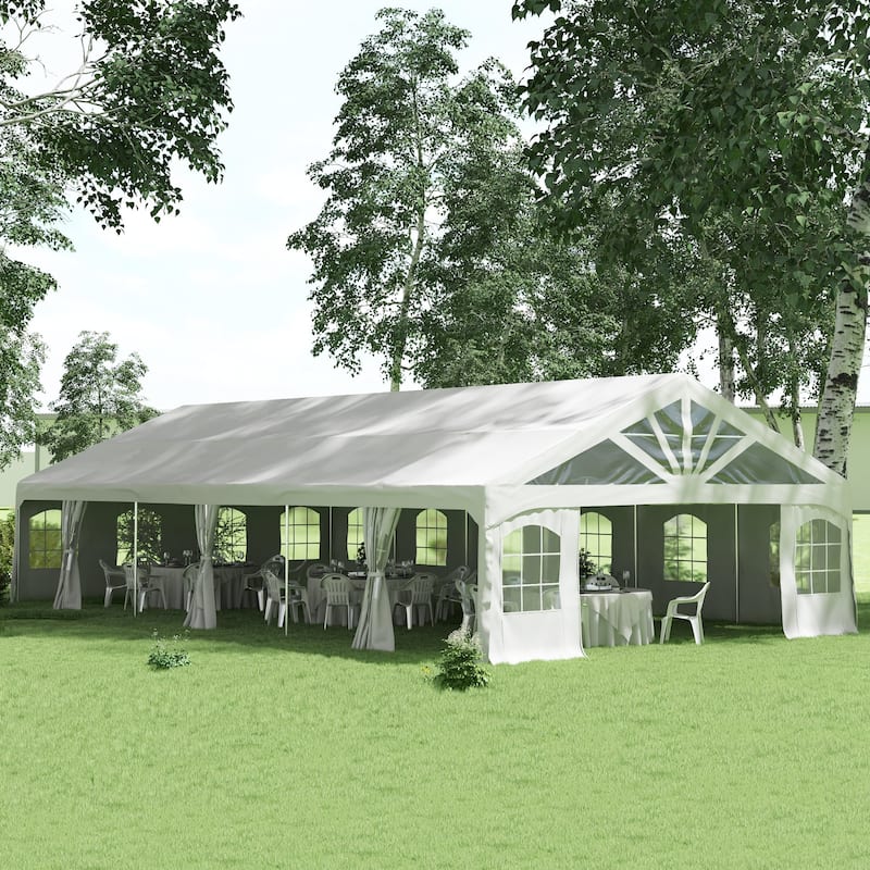 Outsunny 19.5' x 39' Party Tent, Heavy Duty Outdoor Canopy Tent Shelter with Removable Sidewalls, 2 Doors and 20 Windows - White