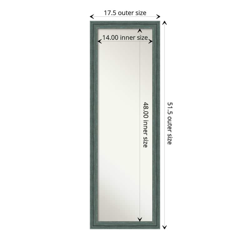 Upcycled Non-Beveled Wood Framed Full-Length On the Door Mirror - Glass Size 14x48 - Upcycled Teal Grey