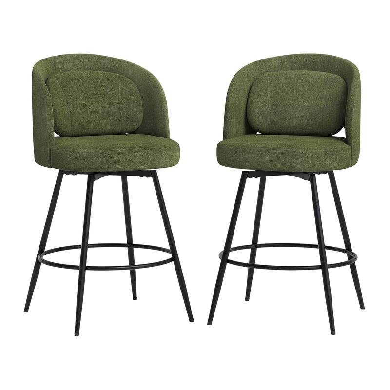 26 Inch Modern Upholstered Bar Stools, Swivel Metal Bar Stools Set Of 2/3/4, Bar Stools For Kitchen Island