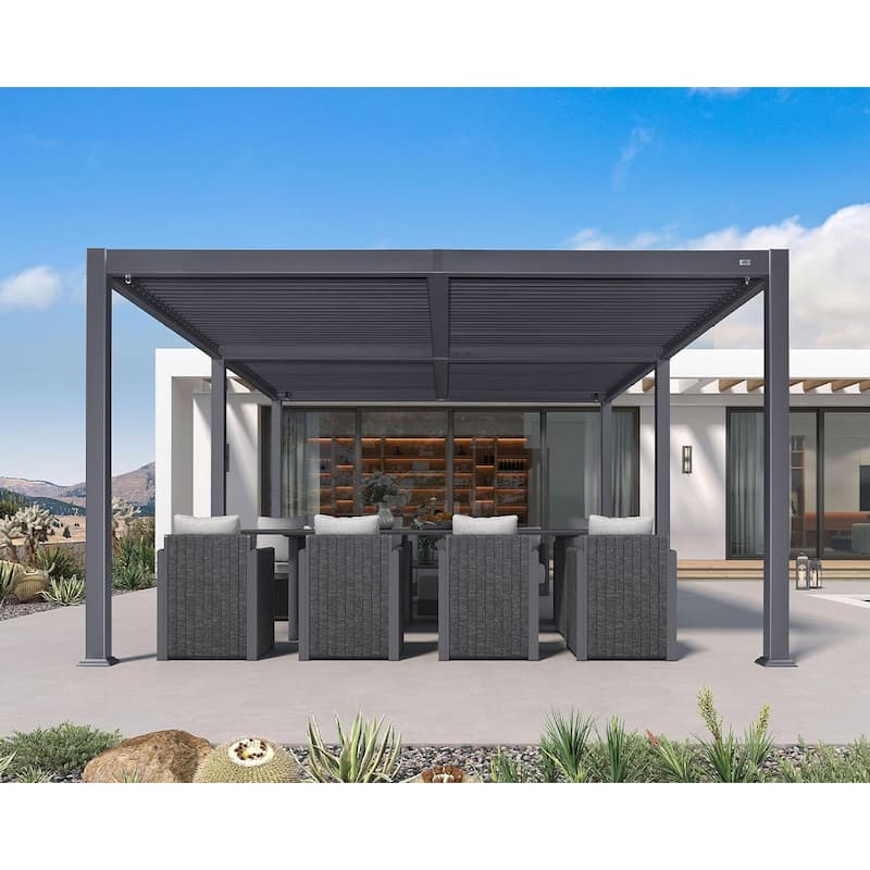 PURPLE LEAF Louvered Pergola Sun Shade Shelter with Adjustable Metal Roof for Patio Hardtop Pergola
