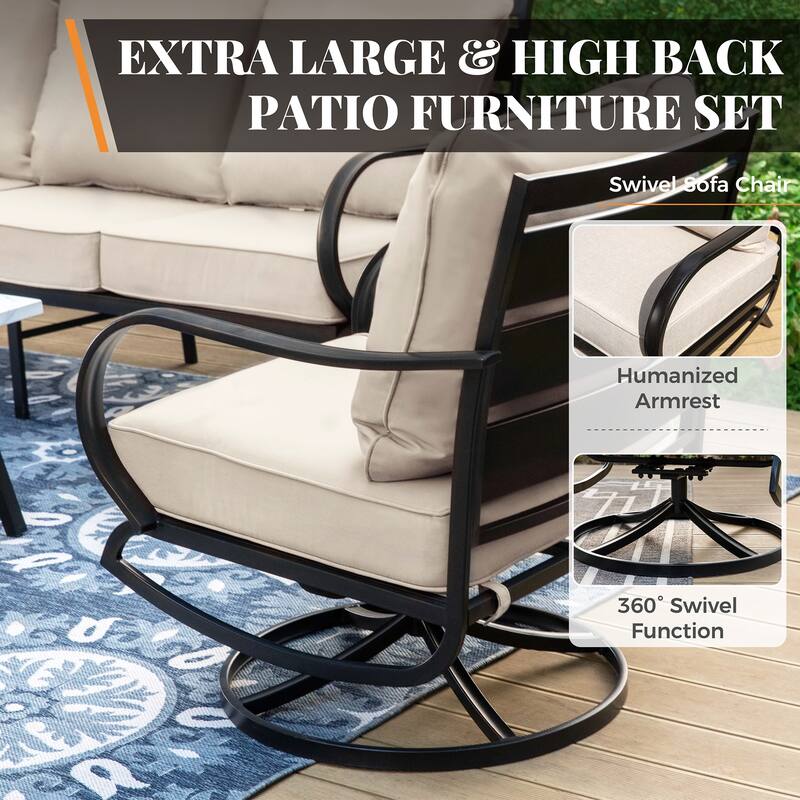 MAISON ARTS 5/7/9-Seat Patio Conversation Set, Outdoor Sofa Set with Single Sofa Chairs, 3-Seater Sofa, Ottoman and Coffee Table