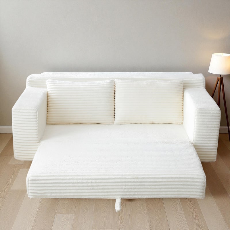 Memory Foam Cloud Loveseat, 2-in-1 Convertible Corduroy Folding Couch Bed, No-Assembly Floor Sofa with Storage Pockets