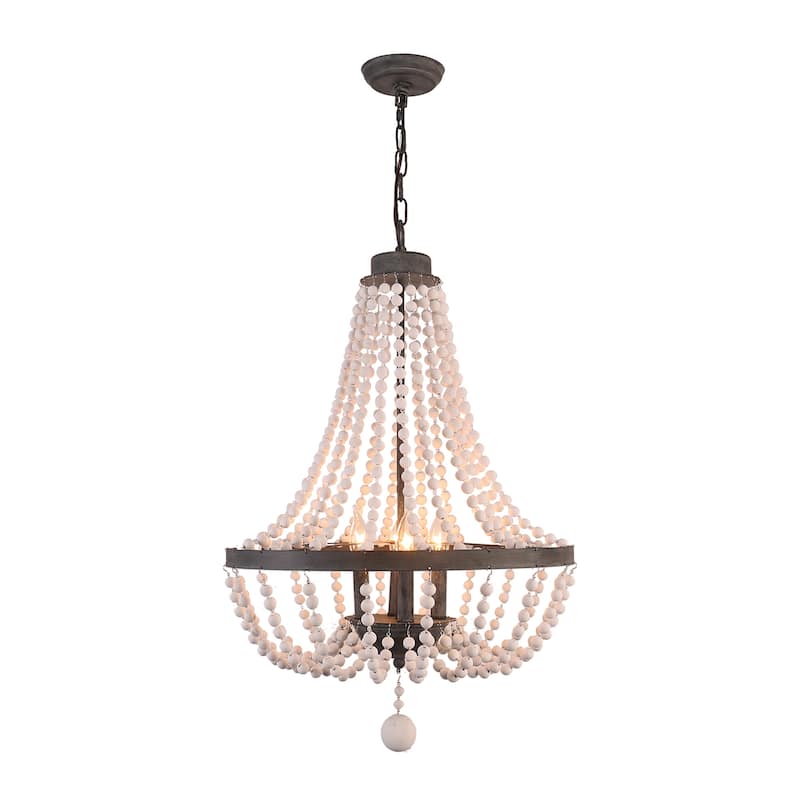 CurveCurio Farmhouse Chandelier 4 Blubs Antique Wood Chandelier for Bedroom, Porch and Kitchen