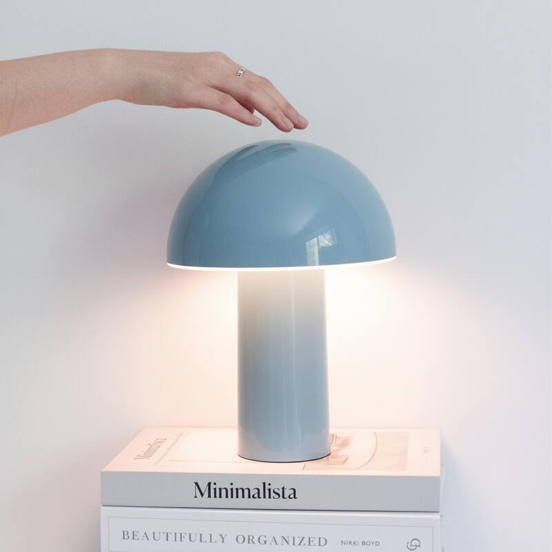 Brightech Celia 10.24 in LED Glossy Modern Round Dome Dimmable Cordless Portable Rechargeable Bedside Nightstand Desk Lamp