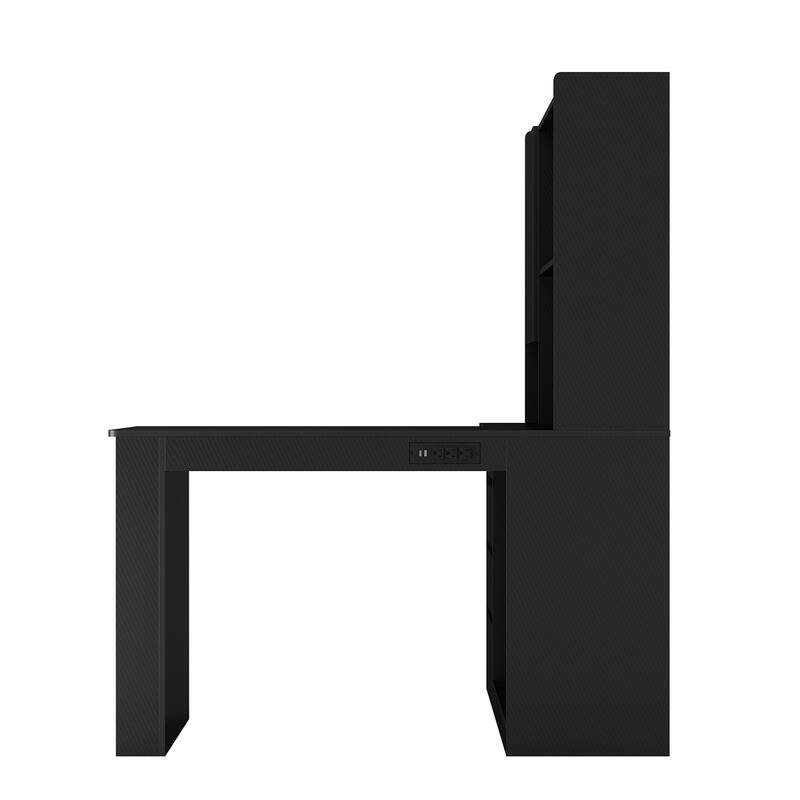 L Shaped Desk Corner Computer Desk Office Desk Study Table Writing Desk Gaming Computer Desk wCharger LED Drawers Bookshelf