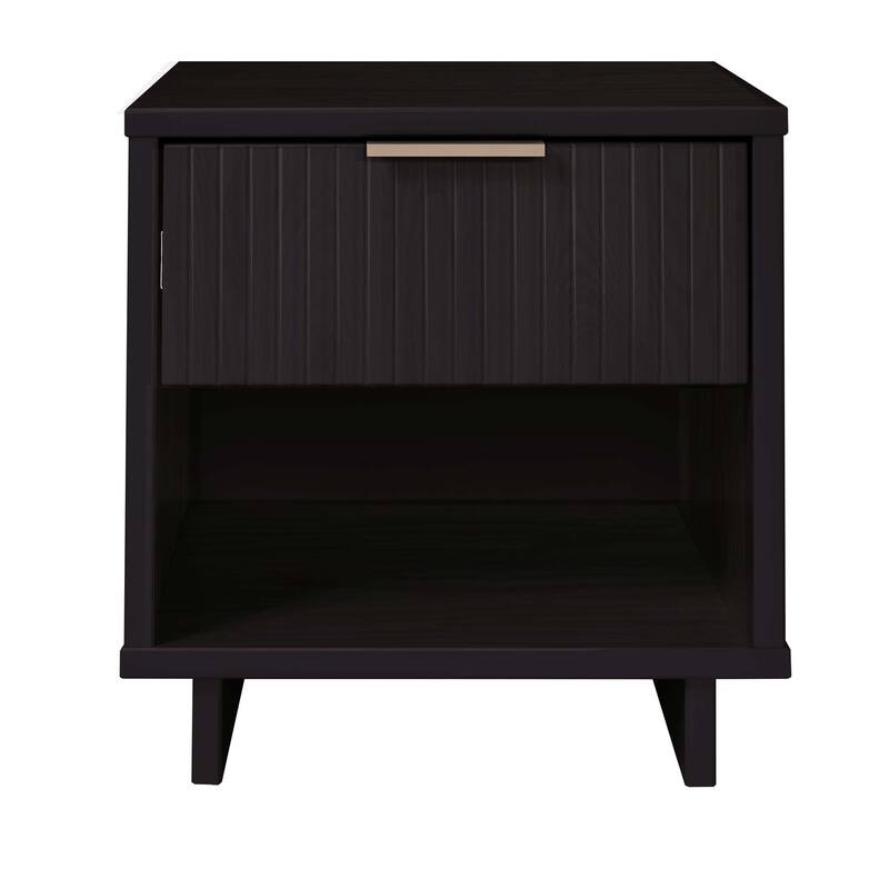 18-Inch Black Nightstand with 1 Drawer, Modern Design, Solid Wood Construction - Black