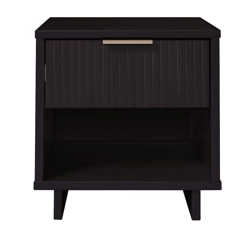 18-Inch Black Nightstand with 1 Drawer, Modern Design, Solid Wood Construction