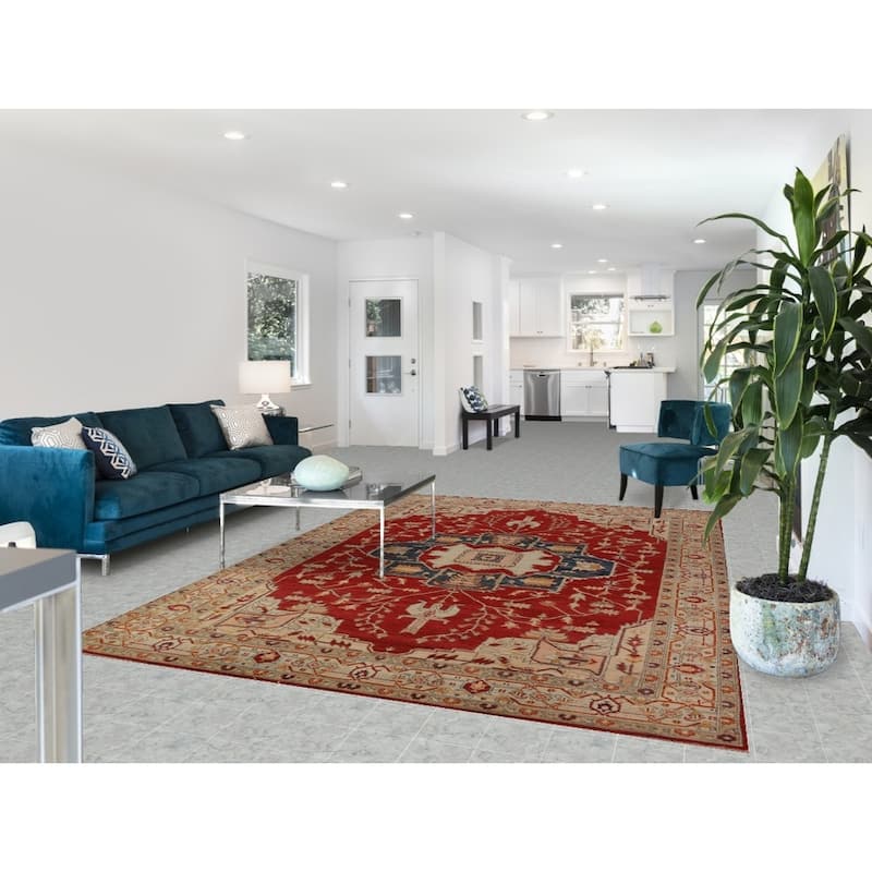 Geometric Heriz Serapi Vegetable Dye Area Rug Handmade Wool Carpet - 6'11"x 10'1"