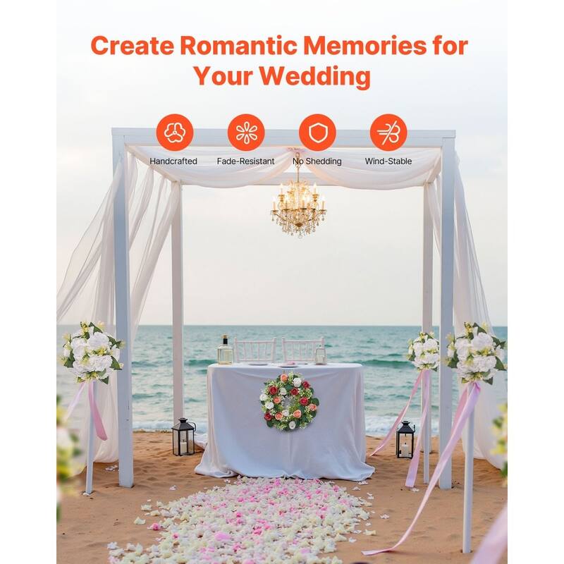 Pink White Silk Rose Wreath Centerpieces Set of 10 with Base - 13.4 x 13.4 x 3.5 inch