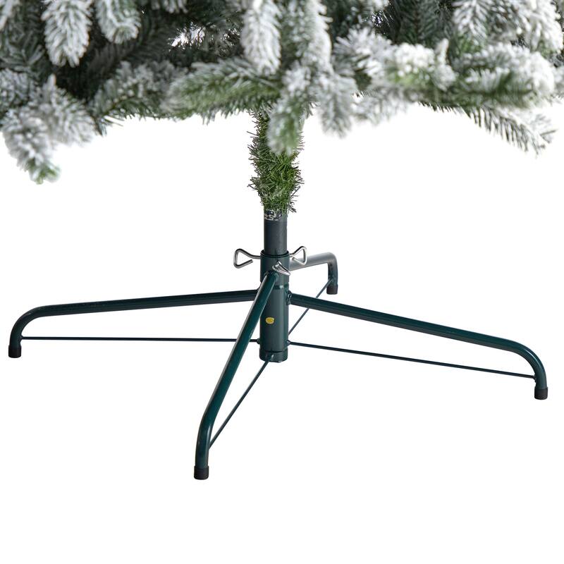 9ft Flocked Christmas Tree, Slim Pencil Artificial Tree with Lights, Holiday Decor - White - 108