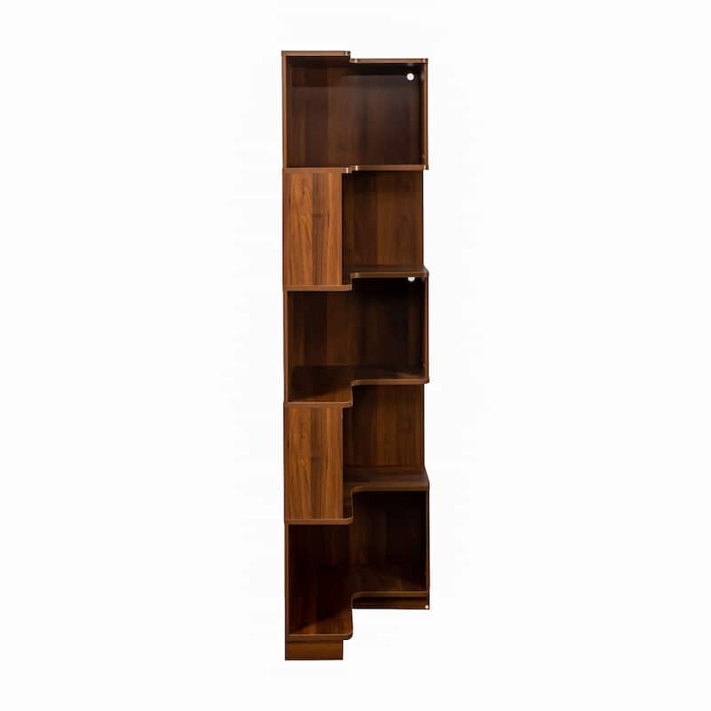 Corner Book Shelf - 5 Tier Corner Bookshelf Bookcase with Baffle, Freestanding L Shaped Display Shelf Stand