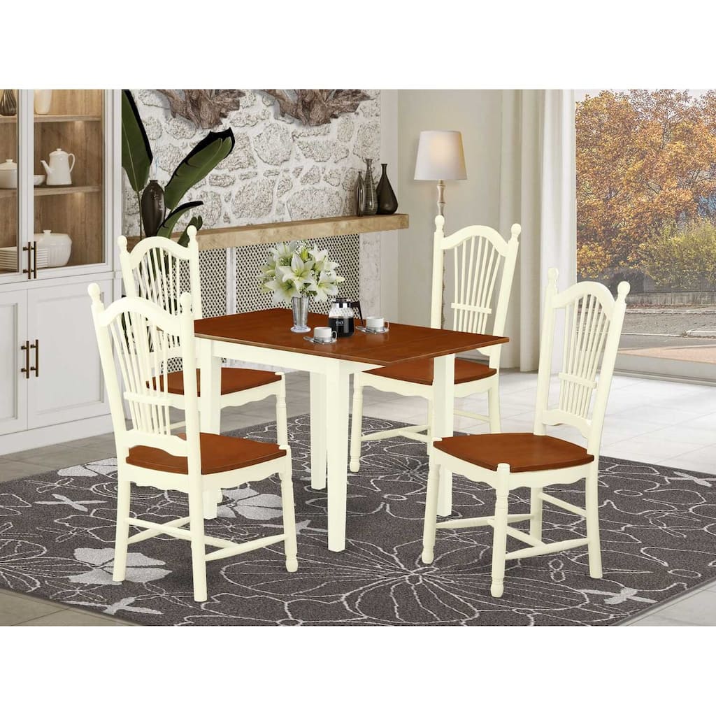 HomeStock 5-Pc Buttermilk and Cherry Solid Wood Top - Dining Room Set - Seats 4