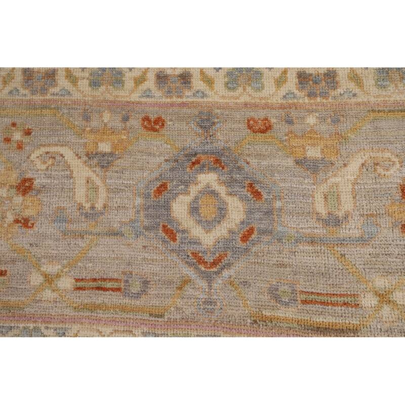 Geometric Gray Oushak Turkish Large Area Rug Hand-Knotted Wool Carpet - 12'1"x 14'6"