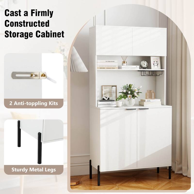 Costway 64.5” Kitchen Pantry Cabinet with Charging Station Wine Glass - See Details
