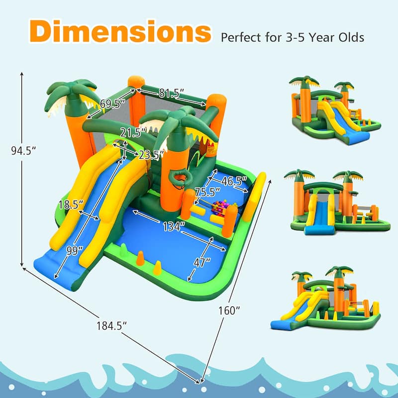 Gymax Tropical Inflatable Bounce Castle 8-in-1 Giant Jumping House w/
