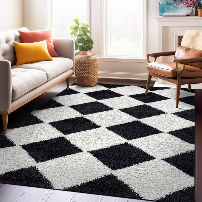 Diamond Wave Shag Rug - Cozy Feel for Living Room, Bedroom, or Entryway - Anthracite Dark Gray - Medium Pile - Anthracite - 5' x 7'