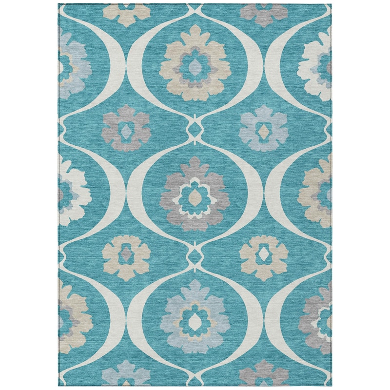 Machine Washable Indoor/ Outdoor Chantille Floral Geo Rug