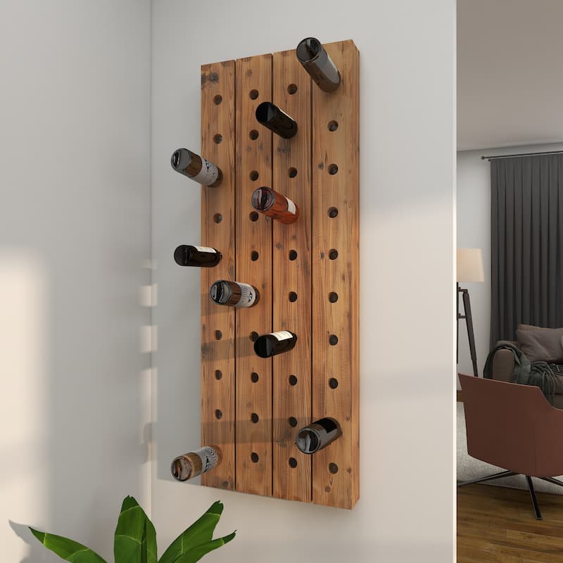 Wood Wall Wine Rack - Brown - Roche River Decor