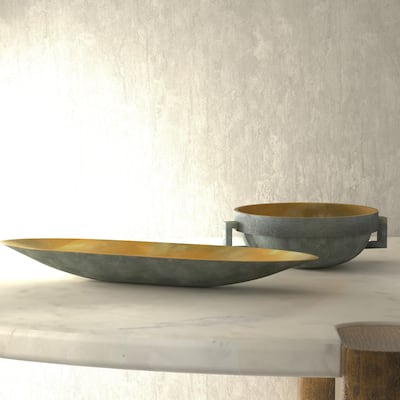 Harp & Finial Cella Bowl - Pearl White Finish on Resin with Gold Leaf Interior